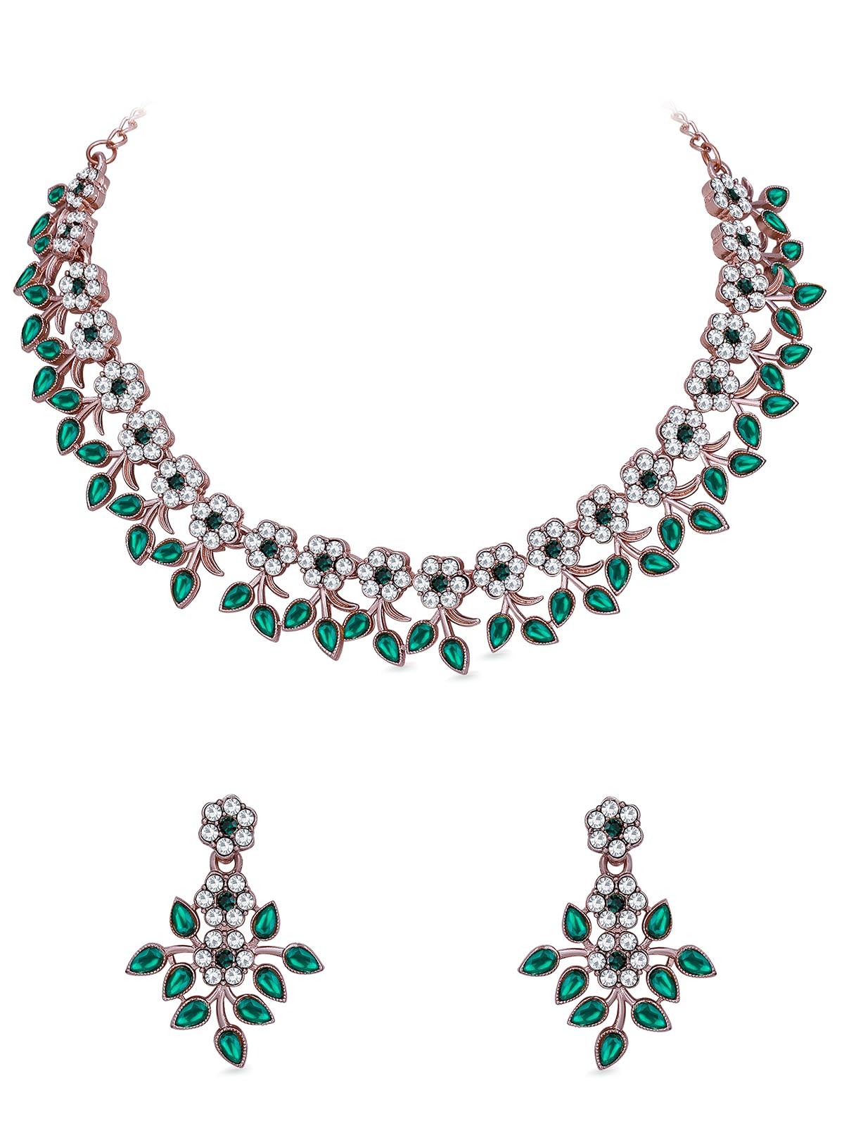 Sukkhi Attractive Floral Green Kundan Studded With Rose Gold Plated Necklace Set With Earrings | Jewellery Set For Women (NS104955) (B0CKXZC9G3) Amazon Price History, Amazon Price Tracker