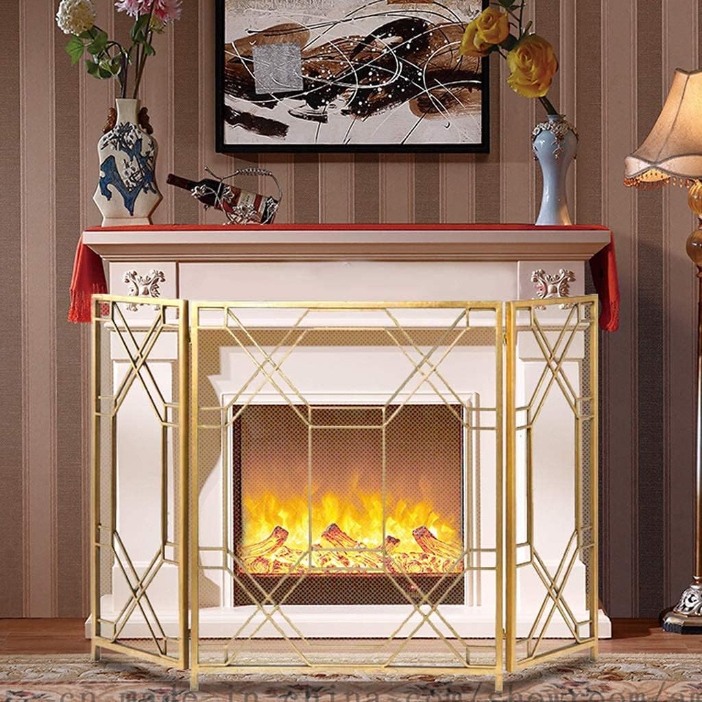 Fireplace Screen Guard, Foldable Fireplace Screen with Doors, Mesh Fire Guard/Stove Screen for Fireplaces, 3-Panel Screen Safety Barrier, Free Standin