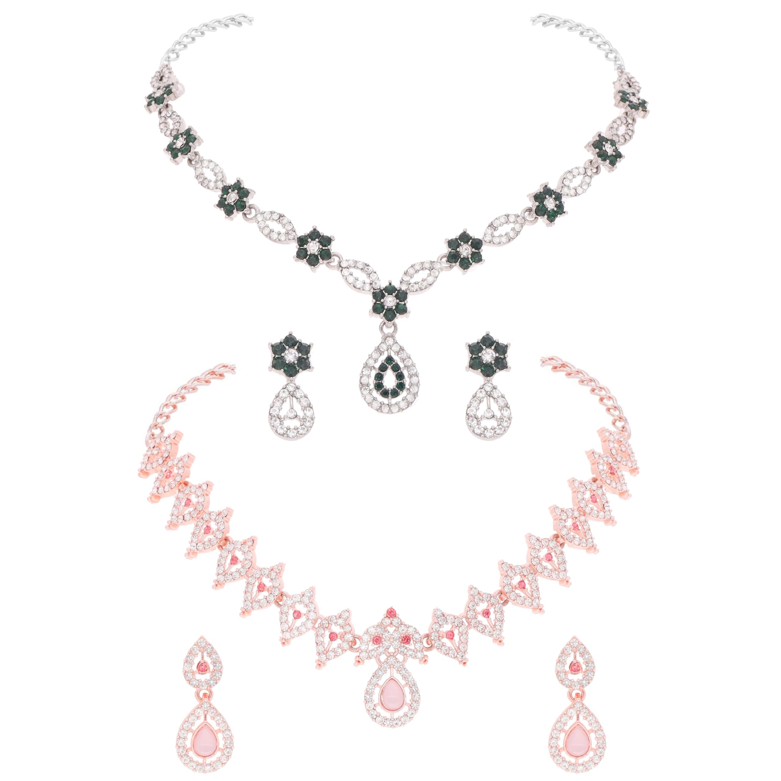 Rosegold and Silver Tone AD Stone Studded Choker Necklace Jewellery Combo Set with Matching Earrings for Women and Girls - Perfect for Special Occasions (B0D838PPSJ) Amazon Price History, Amazon Price Tracker