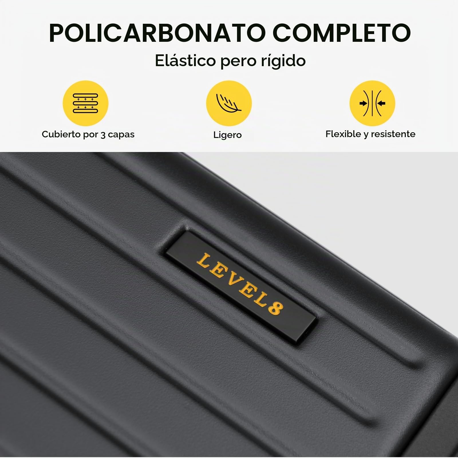 LEVEL8 Maleta Cabina Rígido Ligero ABS+PC TSA 4ruedas 55x37x23cm,34L, Negro | 4ruedas Silenciosa,Policarbonato