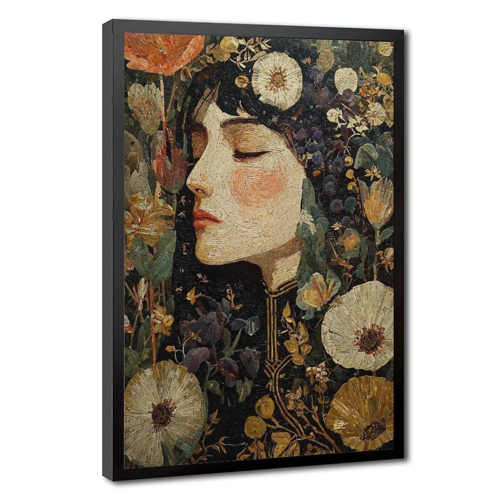 Bareronor Brown Floral Mosaic Woman Portrait Canvas Poster Bedroom Decor Landscape Office Room Decor Gift 8" L X 12" W