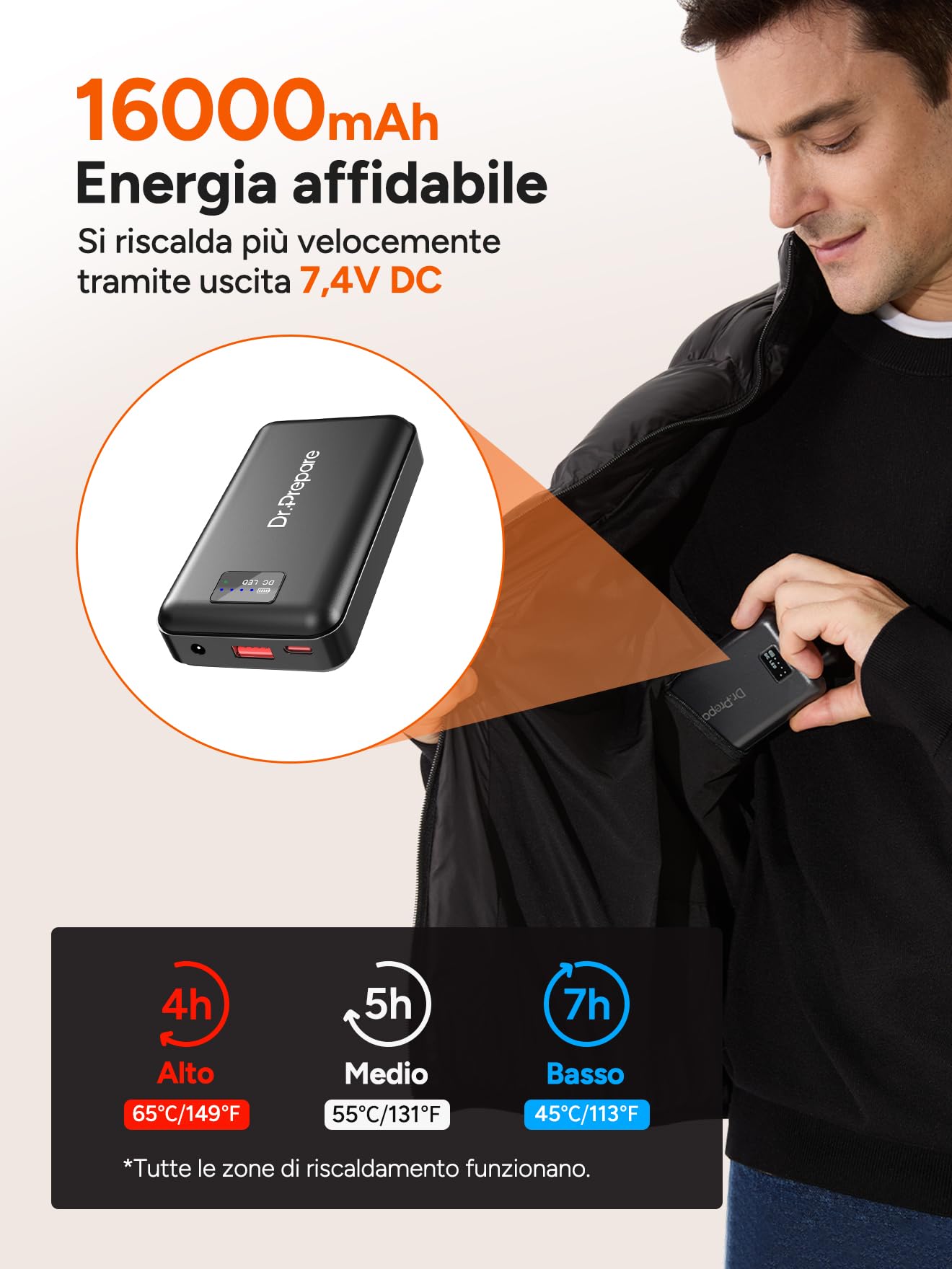 DR.PREPARE Gilet Riscaldato con Batteria 7,4 V 16000 mAh Giacca Riscaldata per Uomo e Donna 3 Livelli di Calore 10 Zone di Riscaldamento per Sci Pesca Escursionismo Campeggio