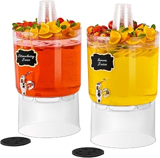 MiraFure 2-Pack 2 Gallon BPA-Free Beverage Dispensers with No-Drip Spigots, Stands & Multi-Function Lids for Parties
