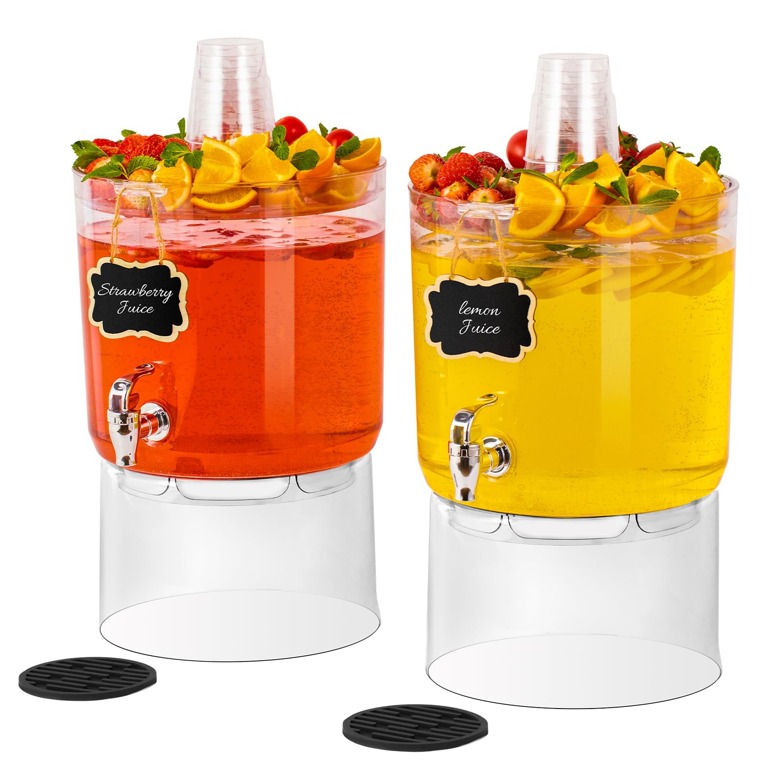 2 Gallon Beverage Dispenser for Parties 2 PACK, BPA-Free Drink Dispenser with No Drip Spigot, Juice Dispensers with Stand, Transparent Plastic Water Dispenser, Drink Fountains with Multi-Function Lid