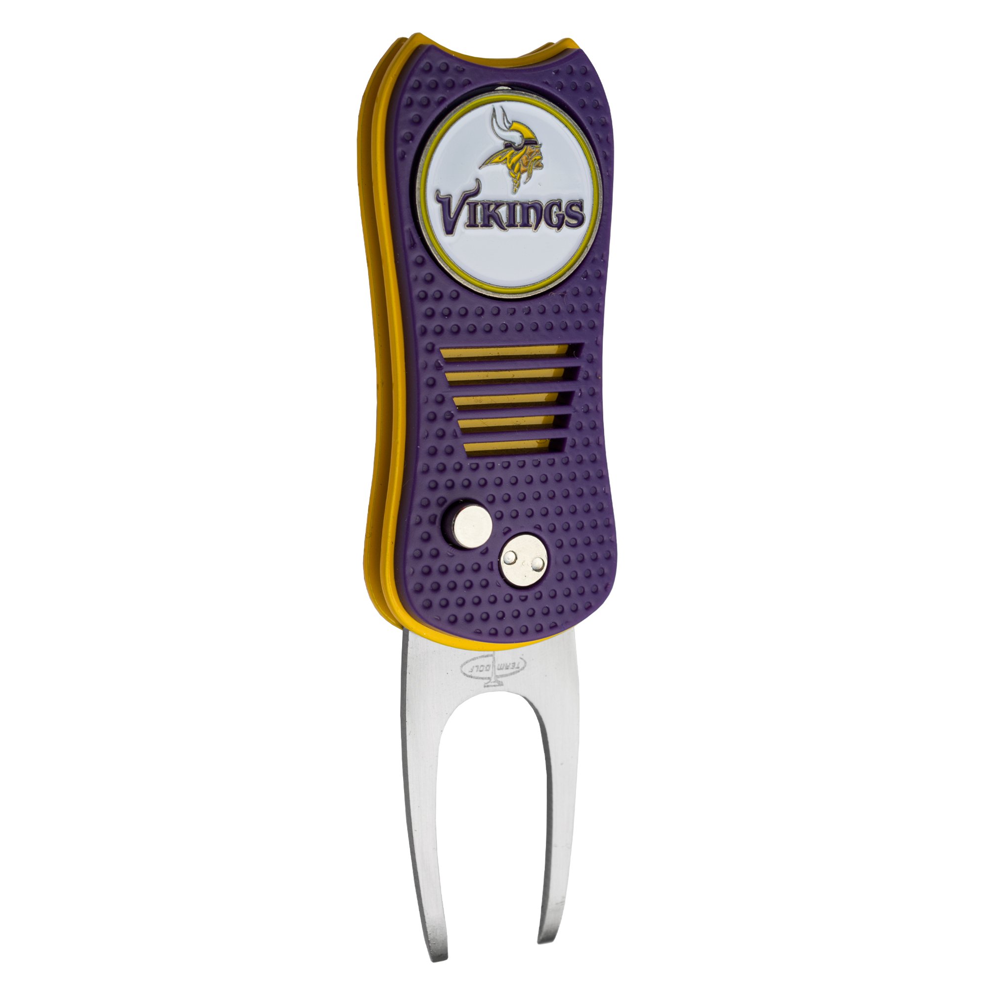 Team GolfNFL Minnesota Vikings Retractable Divot Tool with Double-Sided Magnetic Ball Marker, Features Patented Single Prong Design, Causes Less Damage to Greens
