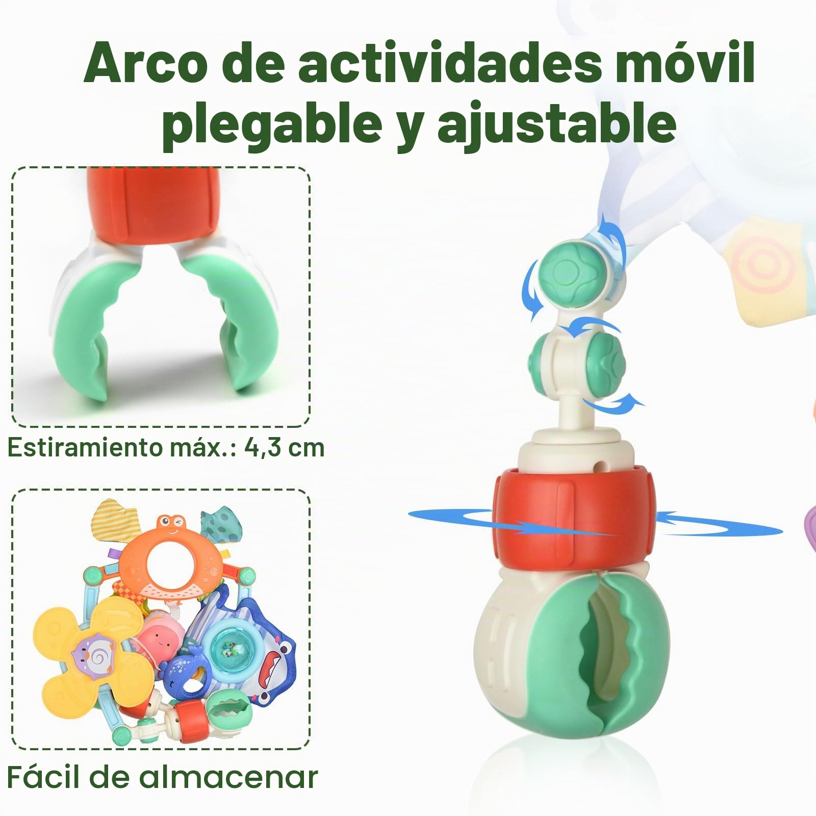 Juguete para Cochecito de Bebé, Juguete Ajustable con Clip para Cuna, Arco de Juegos Bebe Hamaca Cochecito, Arco Colgante Colgar Actividades Juguetes para Niños Niñas 0 3 6 9 12 Meses