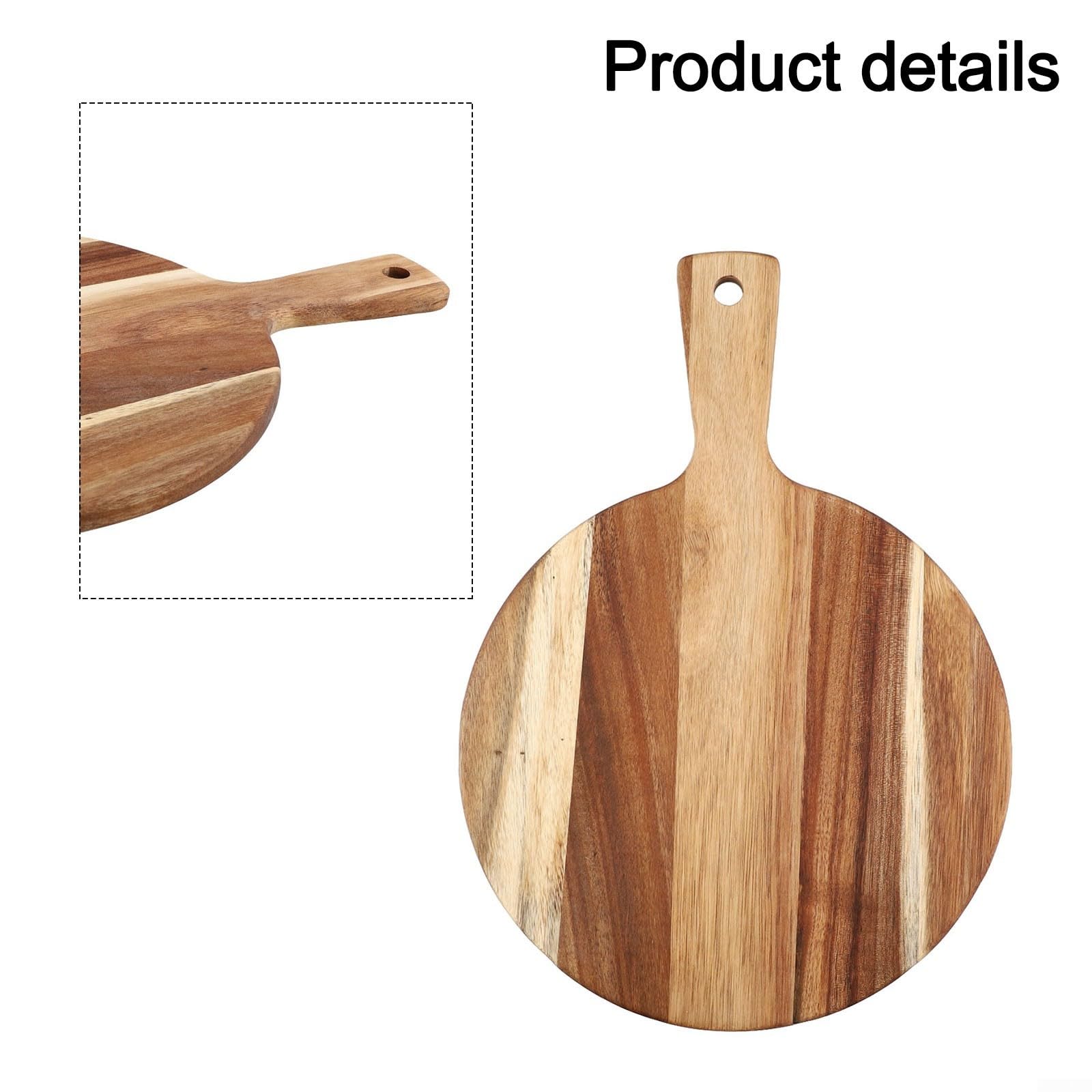 Deska do pizzy z drewna akacjowego 40 cm, dwustronny okrągły talerz do krojenia i serwowania z uchwytem, do pizzy, wędlin, warzyw i chleba, niezbędne akcesoria kuchenne