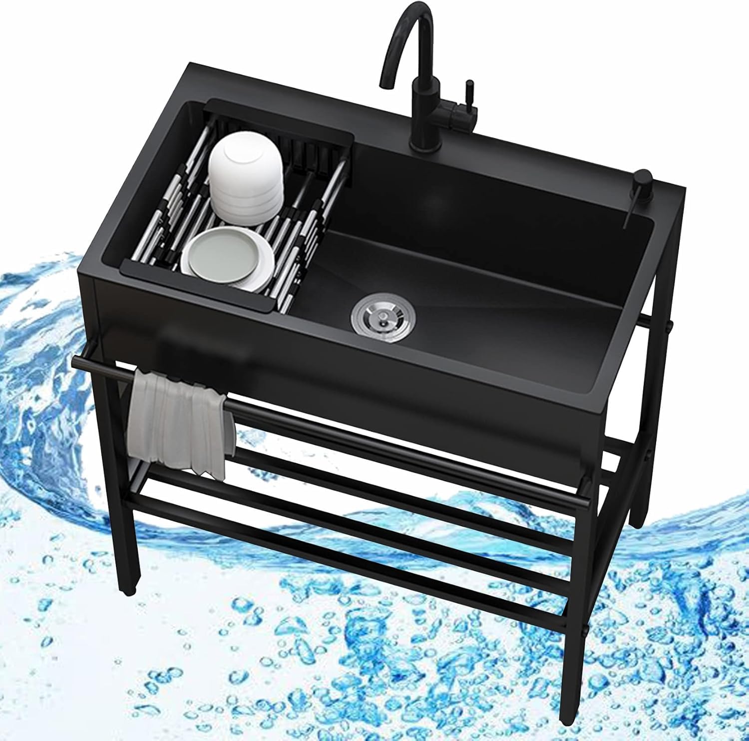 HYSOPSPX Stainless Steel Outside Sink Commercial Restaurant Kitchen Set with Faucet, Prep & Utility for Garage Catering Camping