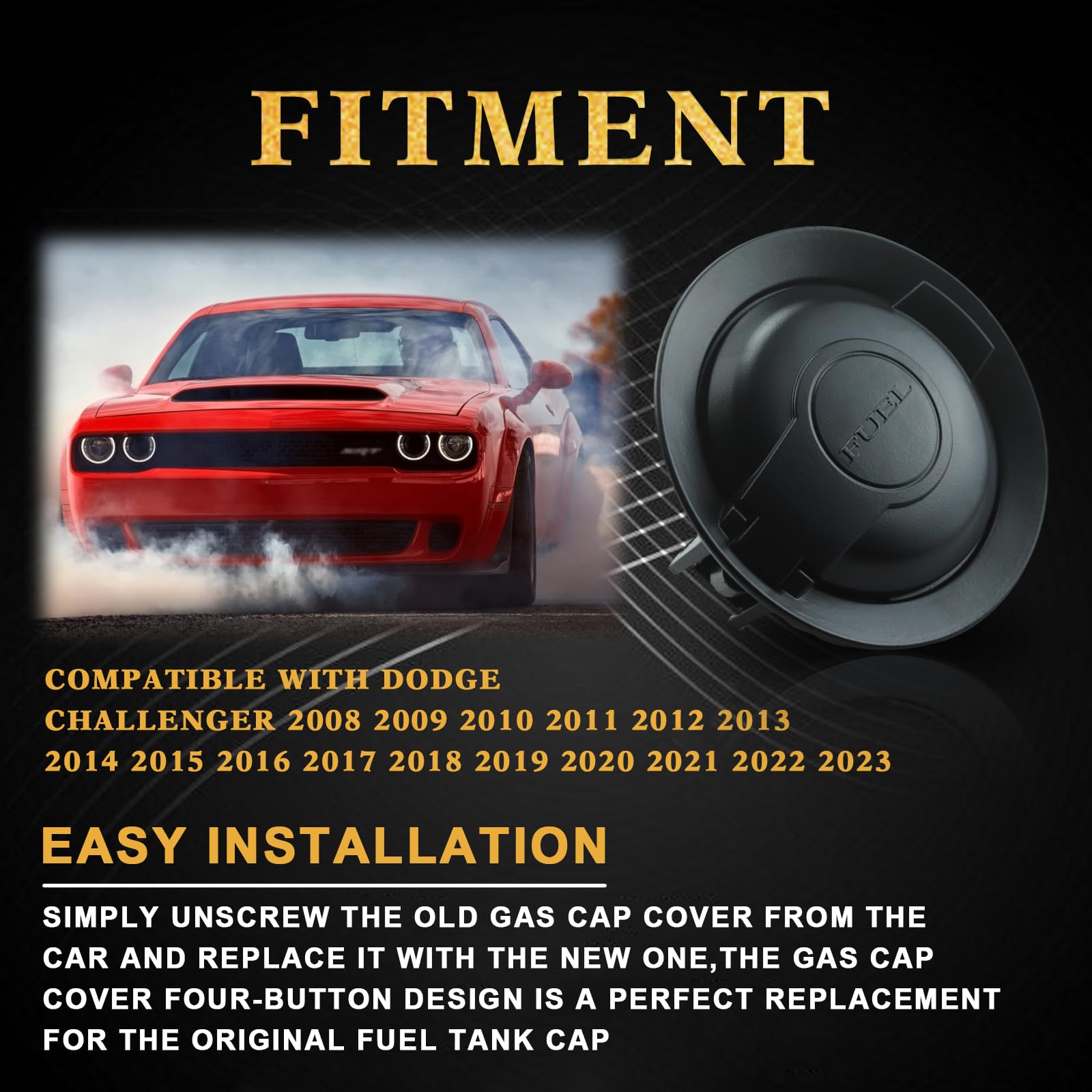 MCMMLDM 68250120AA Fuel Filler Door Cap Compatible with Dodge Challenger 2008-2023 Fuel Gas Door (Matte Black)