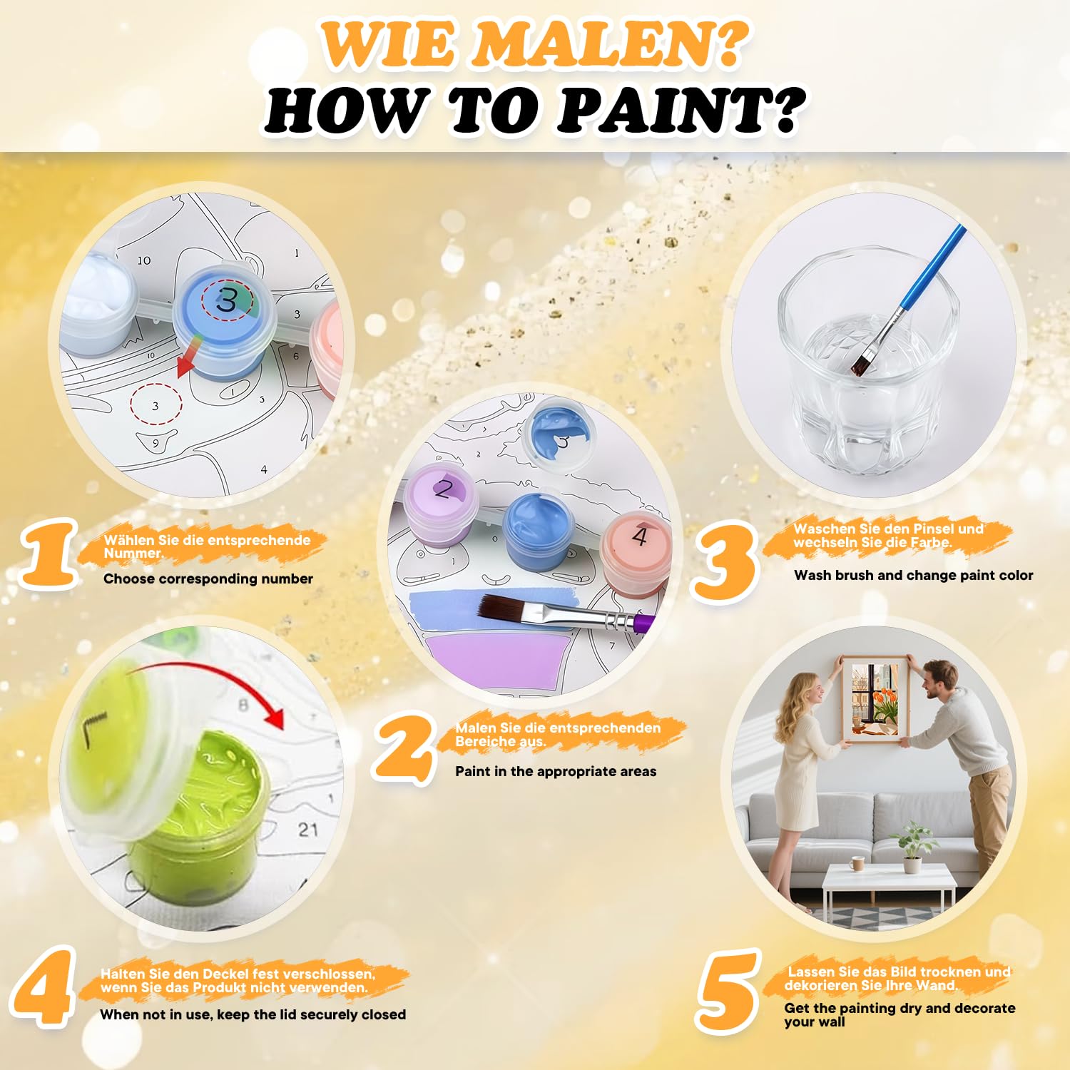 Wishtokee – Lot De 4 Kits Peinture Par Numéros – Toile 20x20 Cm – Débutants & Enfants – Décoration Et Cadeau