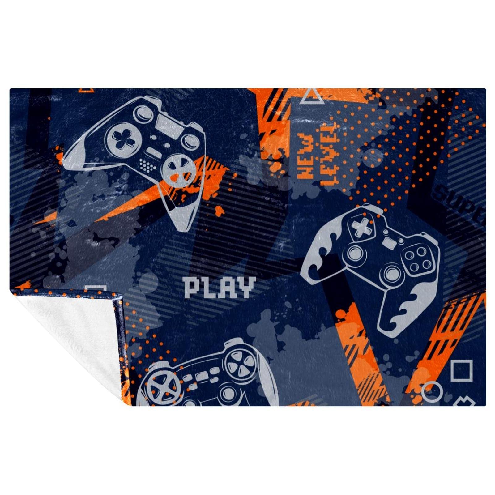 Couverture douce manettes de jeu bleu grunge chaude pour lit 150x100