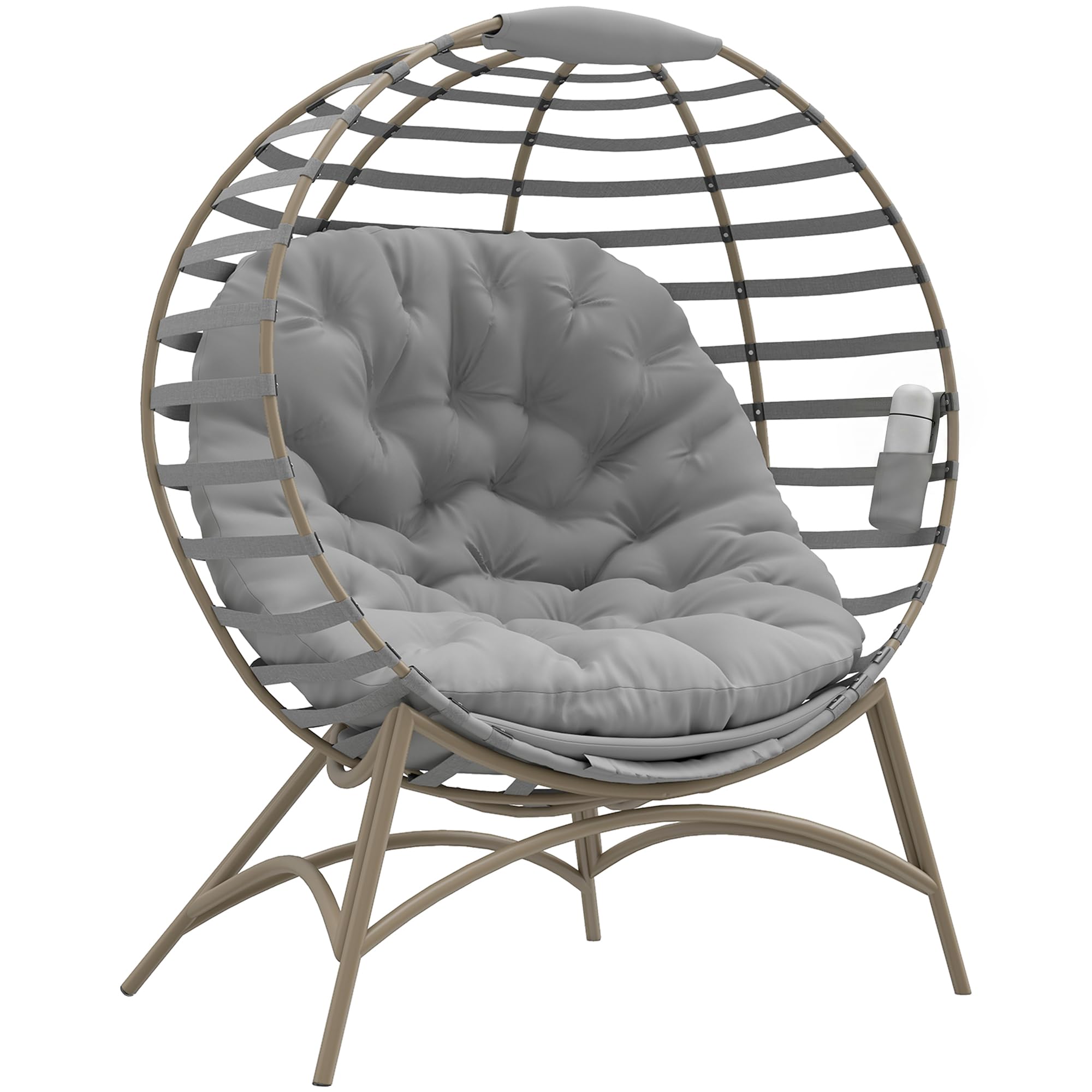 Outsunny Egg Chair W/ Cushion Steel Frame And Side Pocket, Light Grey