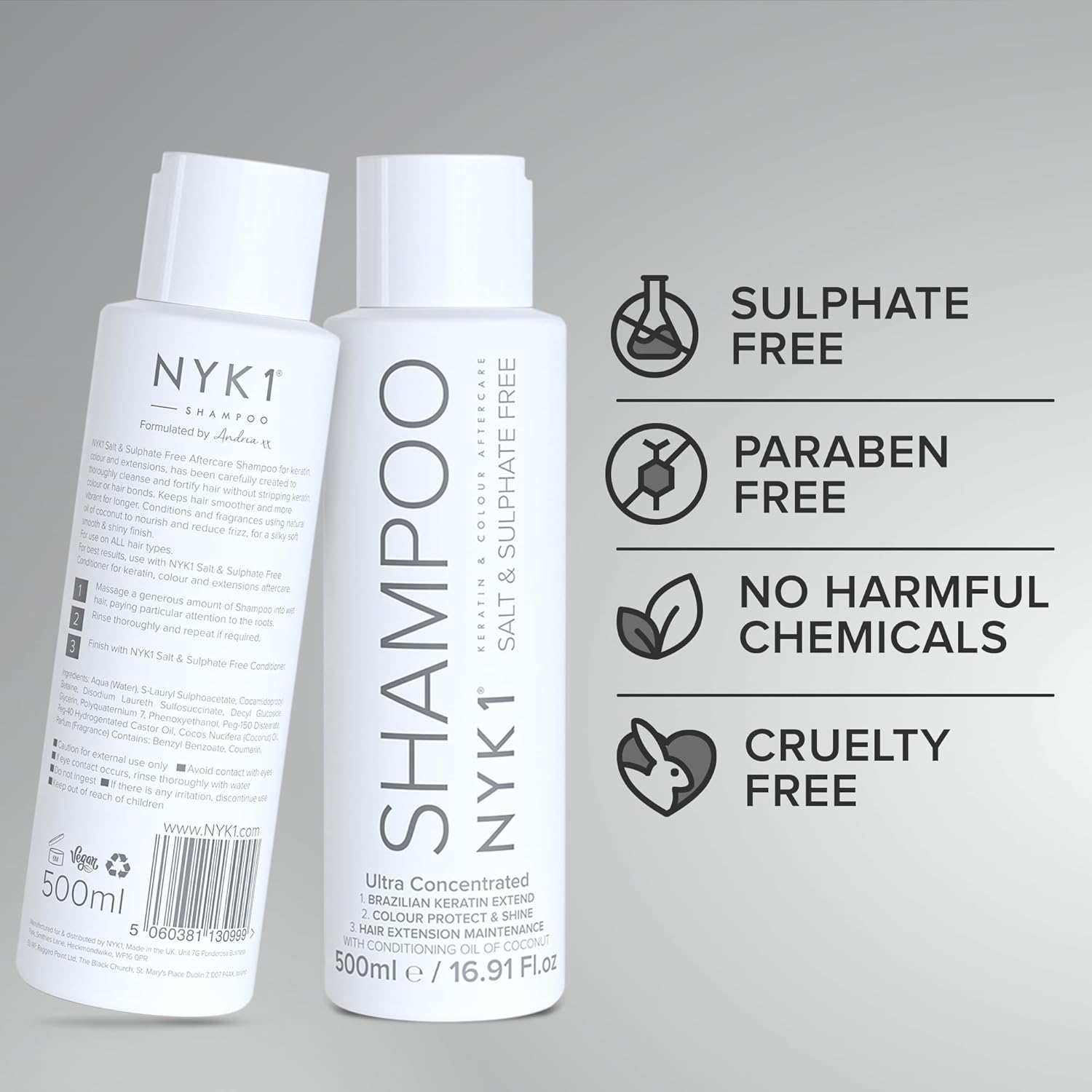 SALT SULFATE FREE SHAMPOO for Color Treated Hair (17 Fl Oz / 500ml) Best Aftercare for Extensions (Unisex) Keratin Kit Treatment Straightening Fix Damaged After Care Paraben Free
