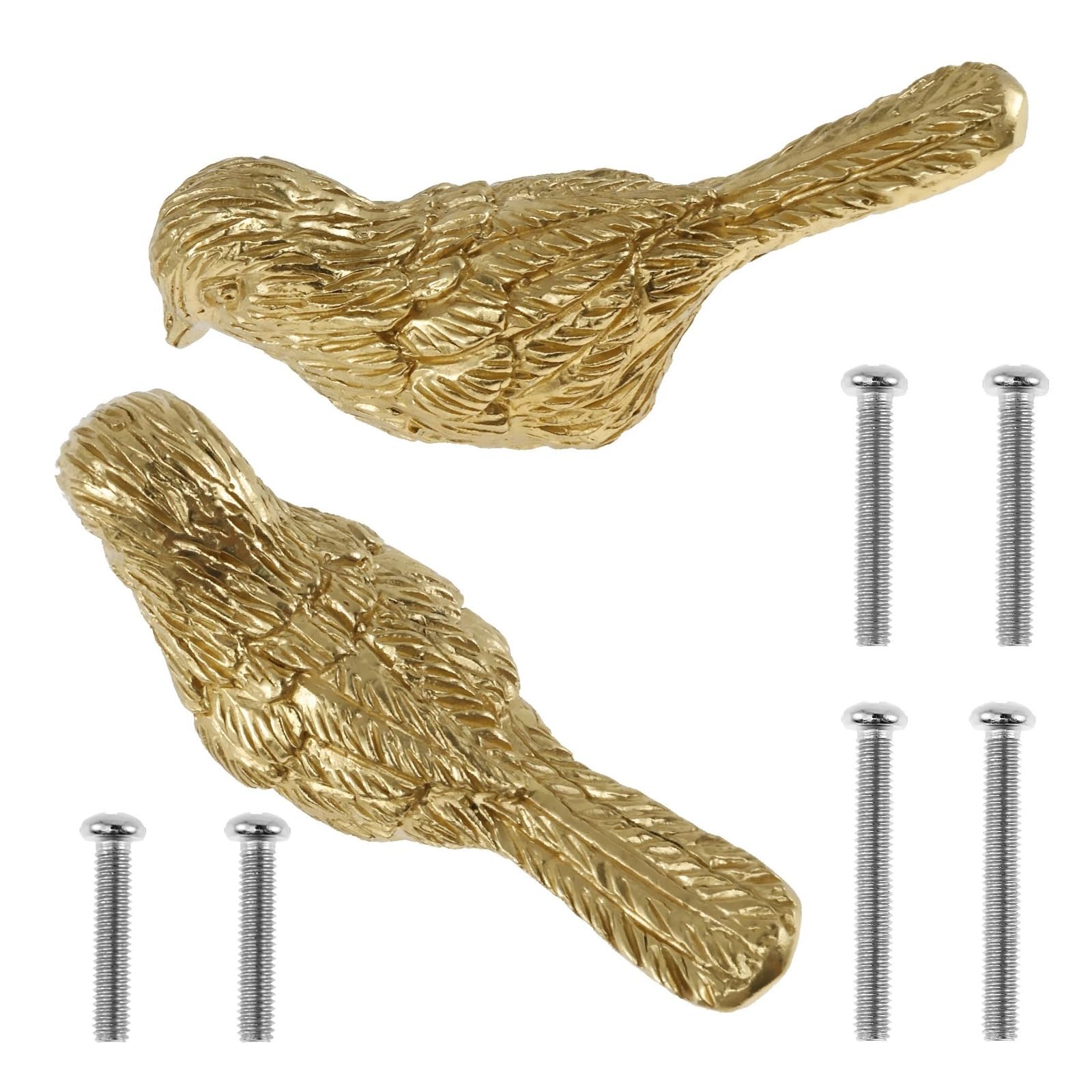 2 bis 6 Stück Schrankknöpfe for Möbel und Schubladen, Schranktürgriffe, Messing, kreative Vogelform, zieht Schubladenknöpfe(Gold 6pcs)
