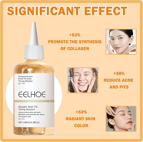 Miniatura 5 de Solución de rejuvenecimiento tonificante de ácido glicólico de 3.4 fl oz, exfoliación facial de poros de ácido glicólico al 7 %, rejuvenece tu piel,