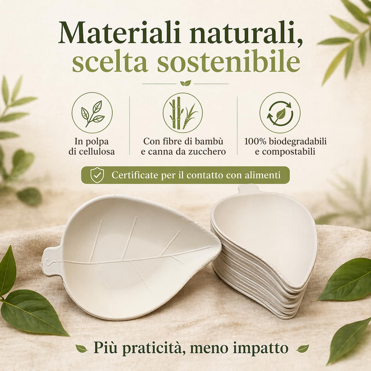 50 PZ Ciotoline aperitivo usa e getta foglia BIO monoporzioni finger food vassoio aperitivo in polpa di cellulosa ciotola snack