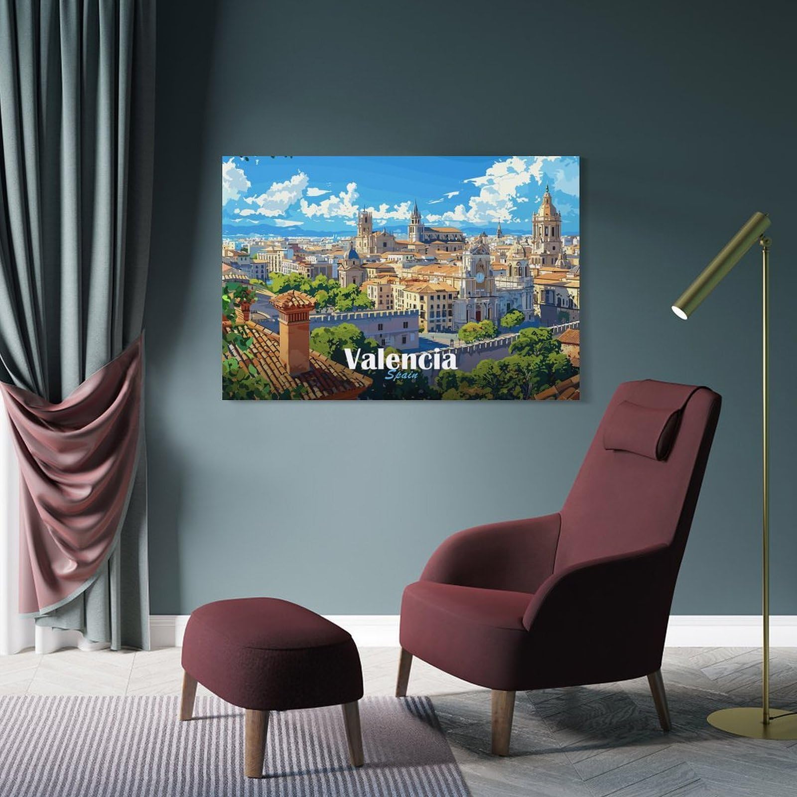 Junmoney Valencia Cityscape Decorative Wall Artwork 08x12inch(20x30cm), for Home Lounge, Bedroom Or Reading Nook, Modern Wall Decor for Cosy Interiors