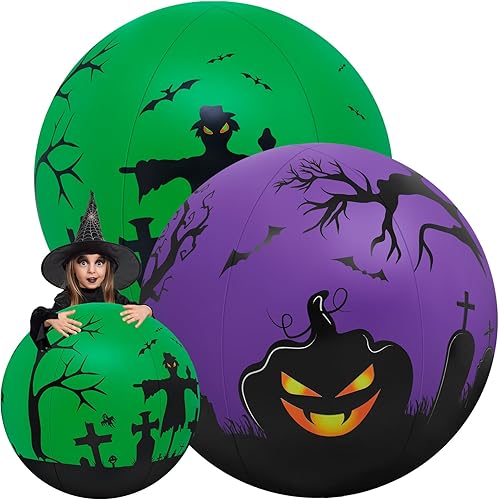 2 piezas de 27 pulgadas que brillan en la oscuridad enorme bola de Halloween con luz LED, bola inflable gigante de Halloween que brilla disponible en Yaxa Venezuela