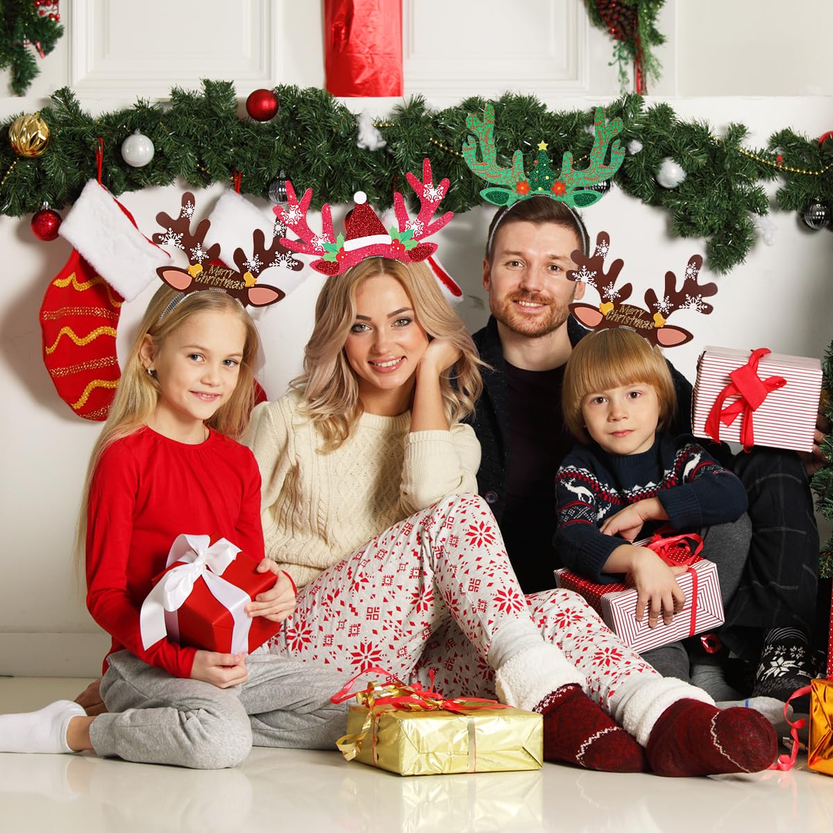 6 Stück Weihnachts-Haarreifen Stirnbänder – Mit Rentier, Weihnachtsbaum, Schneemann, Für Erwachsene & Kinder