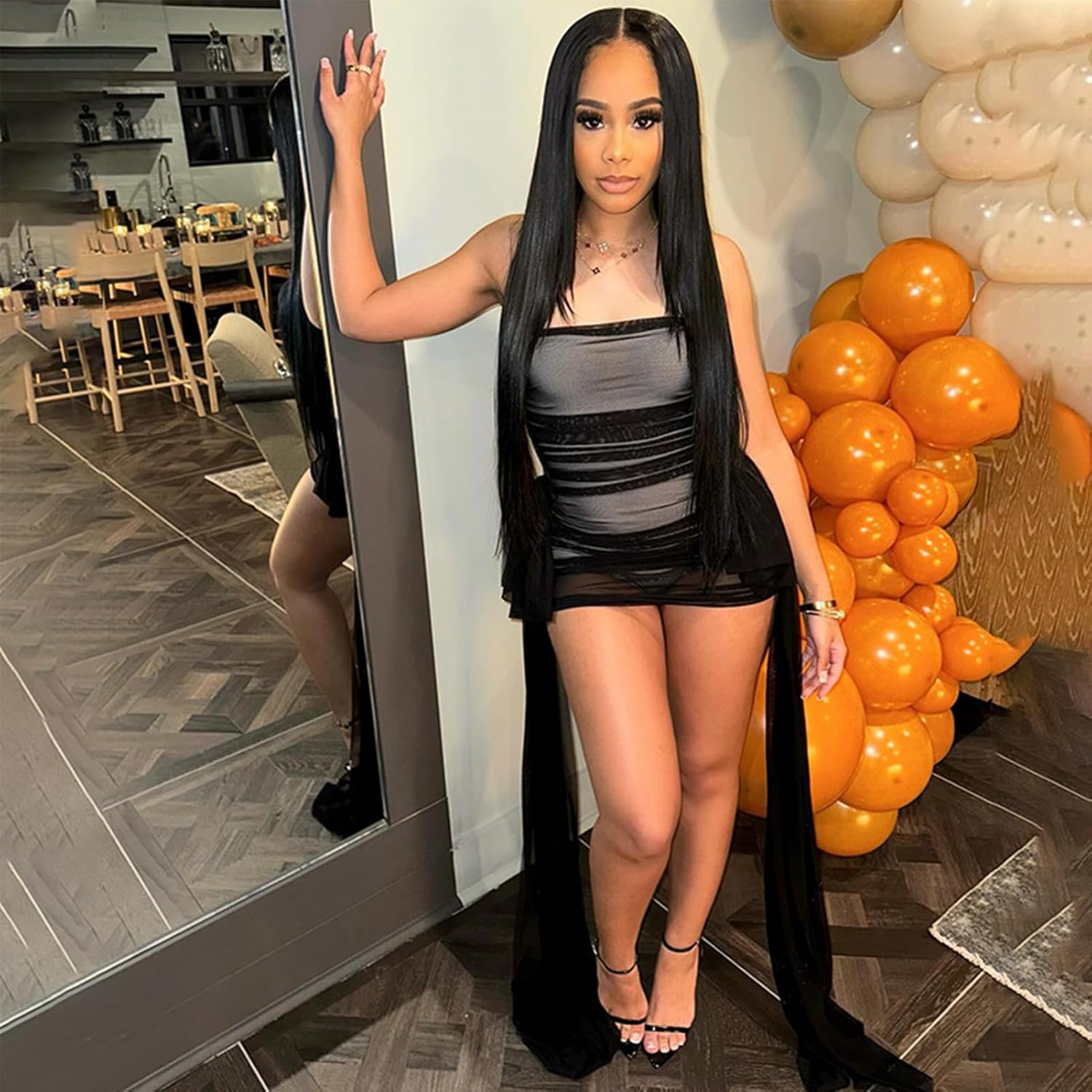 Sexy Off Shoulder Mesh Sheer Y2k Tube Mini Dress for Women Ribbon Bodysuit Party Club Birthday Dresses Date Night - Image 4