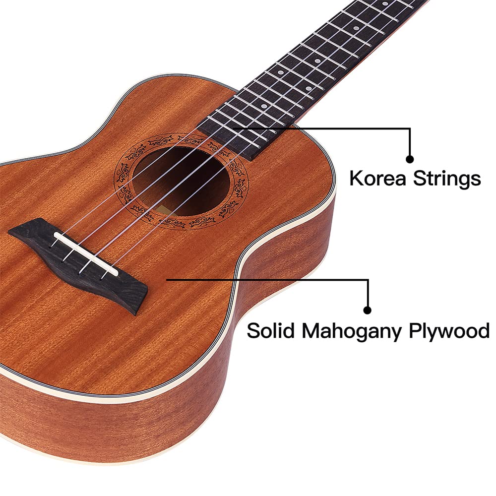 Winzz Ukulele Tenore per Adulti e Bambini 26 Pollici, Set per Principianti con Supporto e Capo (Mogano, Opaco)