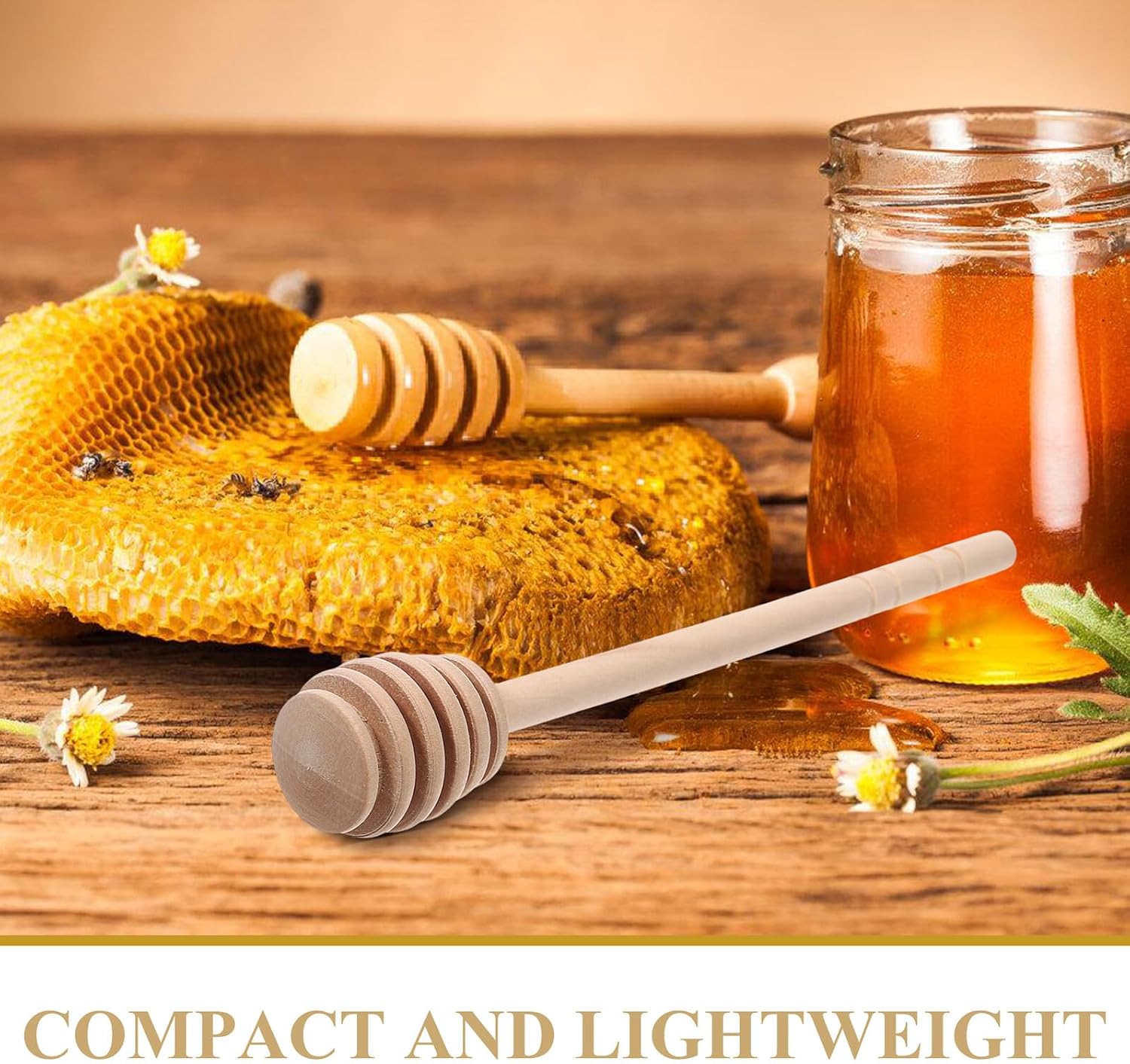 COLLBATH 50pcs Wooden Honey Dippers Grooved Stirrers Small Honey Spoons for Drizzling Syrup Chocolate and Caramel for Tea and Party Favors