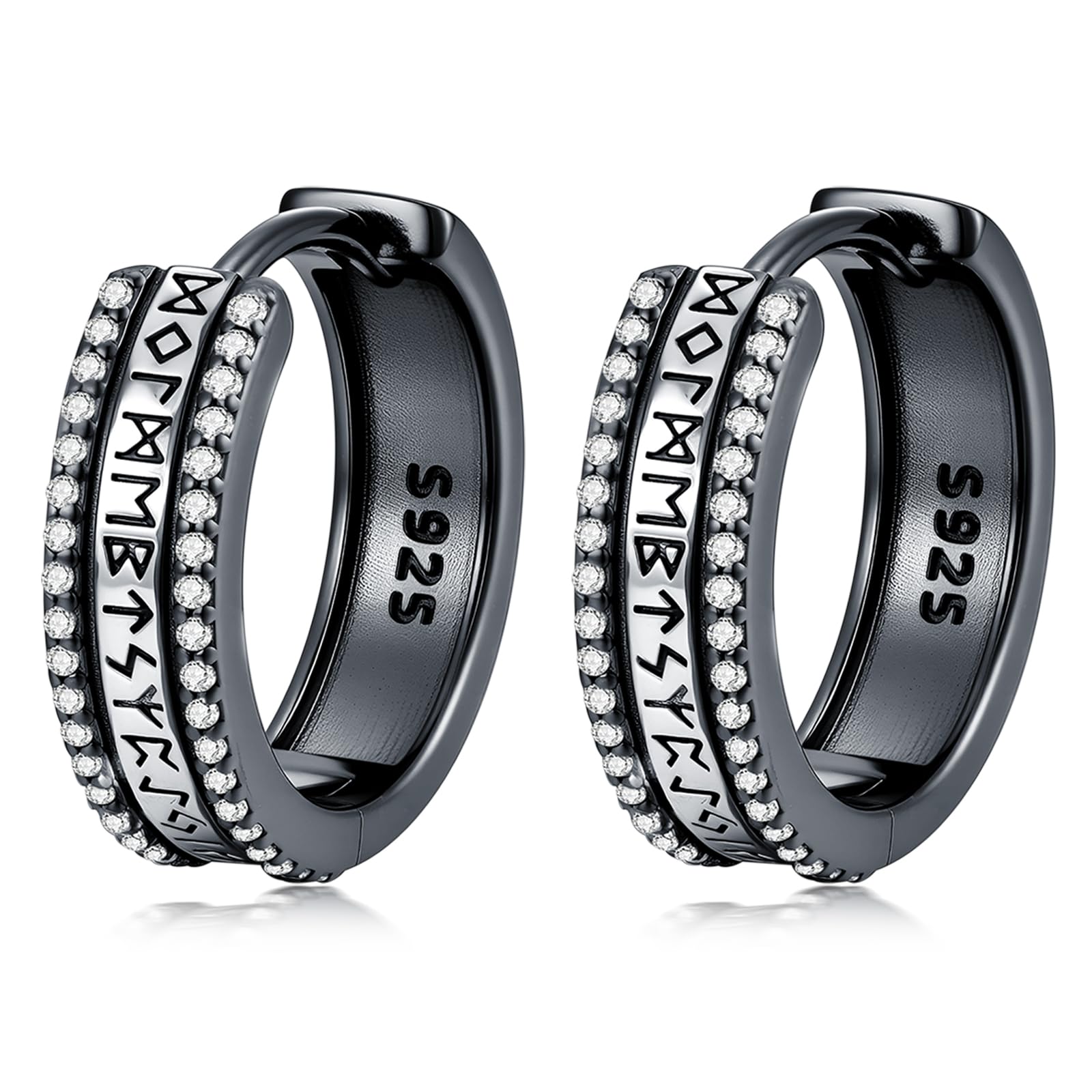 Schwarz Wikinger Creolen 925 Sterling Silber Schwarze Rune Creolen Ohrringe Wikinger Ohrringe Schmuck