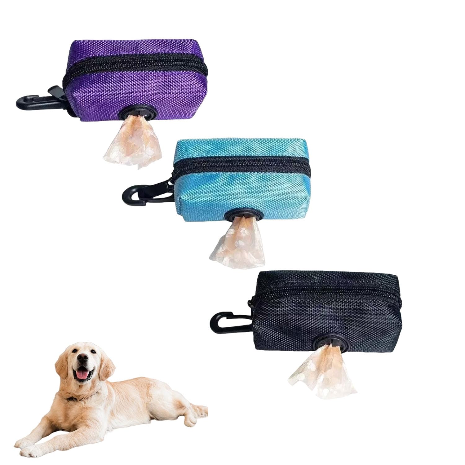 Dog Poop Bag Holder Dispenser For Leash With Premium Hook Small Doggy Poop Bags Zipper Pouch with Carabiner Clip