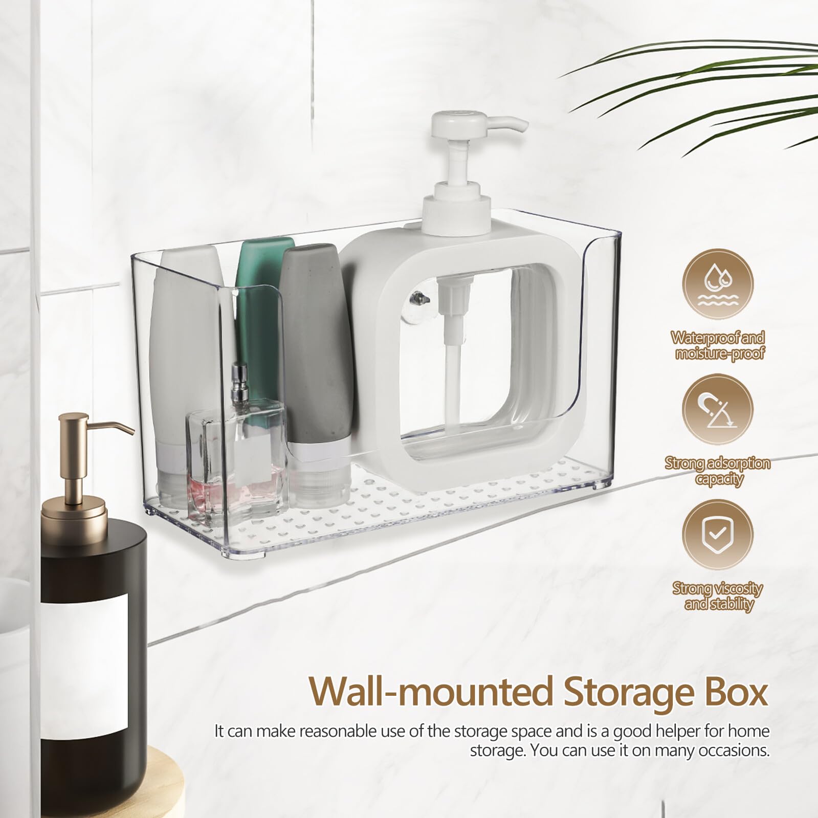 Gatuida 2 pezzi Scatola Portaoggetti da Parete Adesiva Trasparente Organizer Doccia Multifunzione per Bagno e Cucina con Design Sicuro e Facile da Pulire