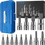 VORXEON 13Pcs Torx Bit Set Star Bit Socket Set T8-T70, 50BV30 CR-V Drive Socket and S2 Alloy Steel Bit, 3 Sizes 1/4 3/8 1/2 Inch with Storage Case - 8