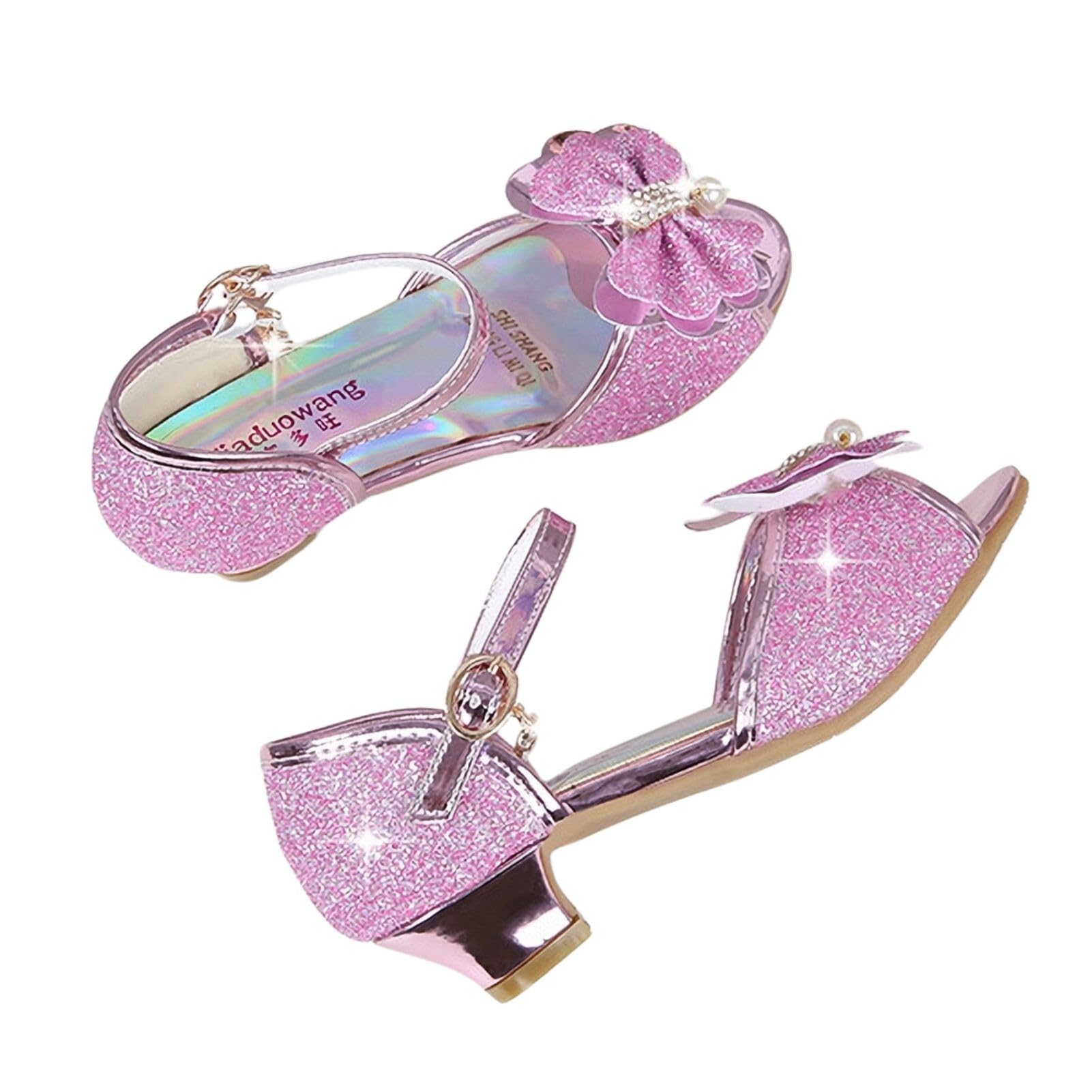 Chaussures de Princesse Brillantes pour Filles, Basket Mary Jane à Talons Bas, Sandales élégantes à Scratch