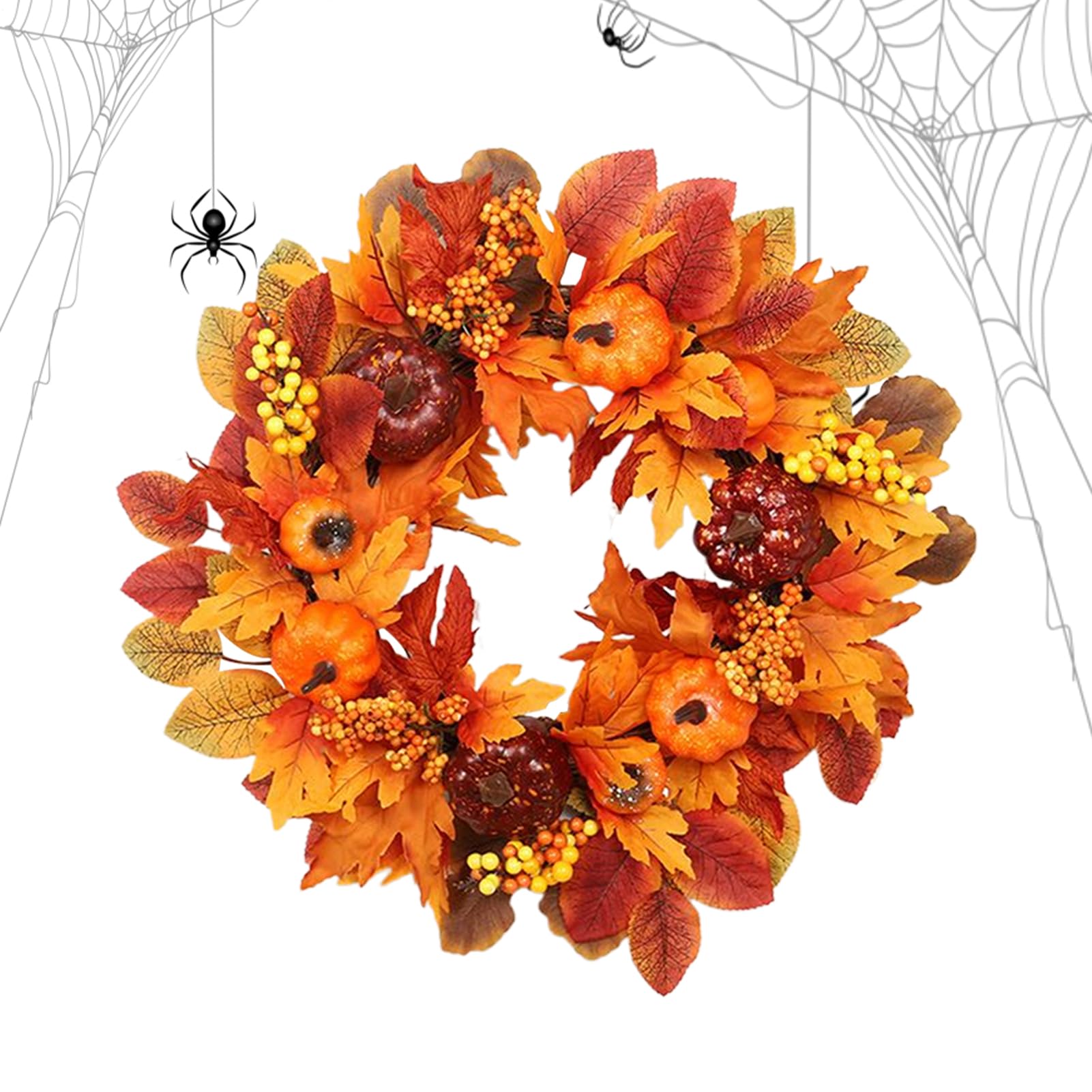 Couronne Automnale 46 cm avec citrouilles et baies pour décoration de porte