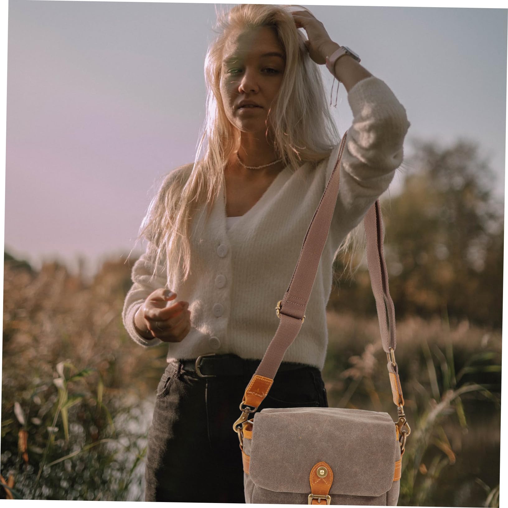 HOMSFOU Borsa Tracolla Portatile in Canvas Verde per Macchina Fotografica Custodia Protettiva per Viaggi e Uso Quotidiano