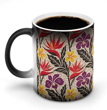 Funny Tropical Flower Color Changing Mug 11 Oz Heat Sensitive Ceramic Coffee Mugs with Hidden Design Temperature Changing Mug, Novelty Magic Cup Gift for Coffee Lover