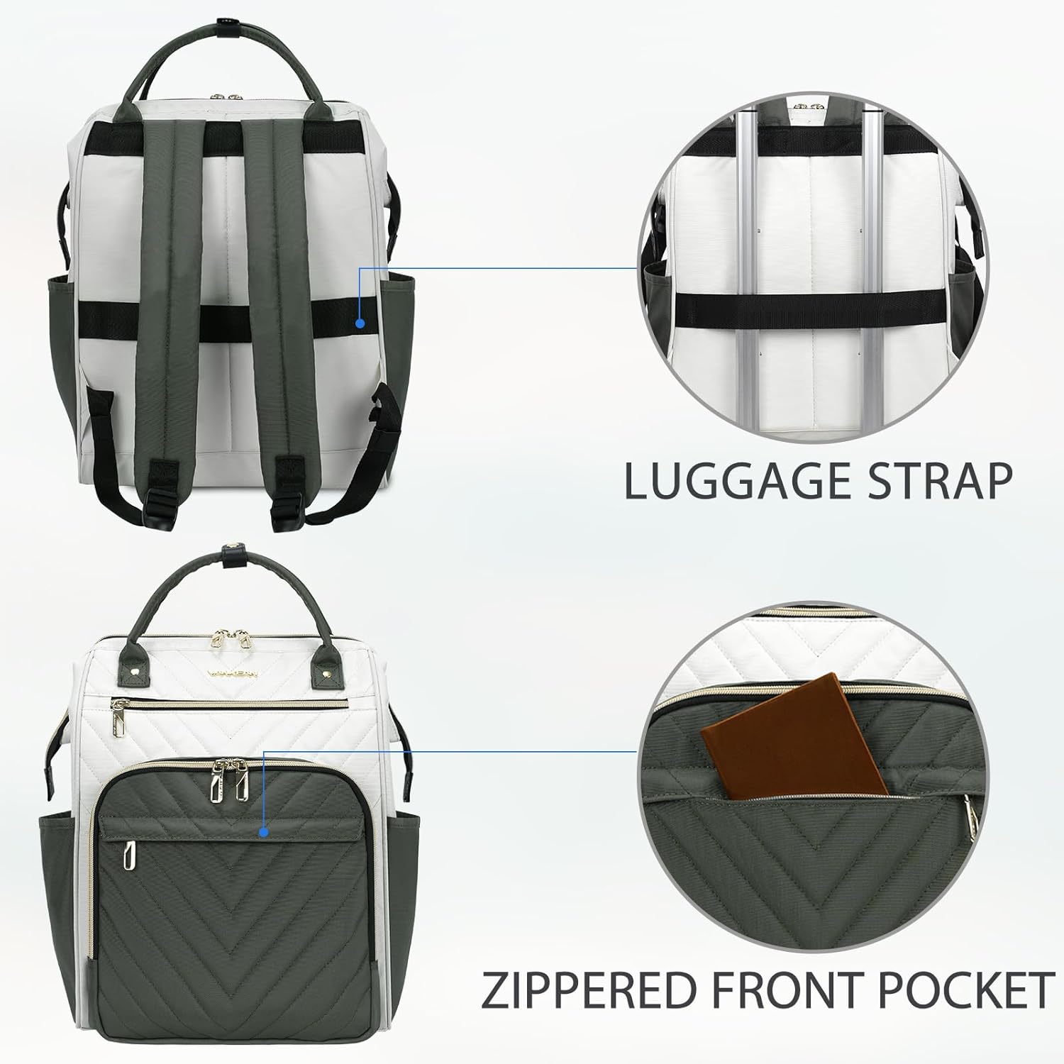 VANKEAN 17 Inch Laptop Backpack for Women Men Fashion Computer Work Bag, Large Capacity Waterproof Backpack with USB Port & RFID Pockets, College Daypack Business Travel, Beige-Army green - Image 4