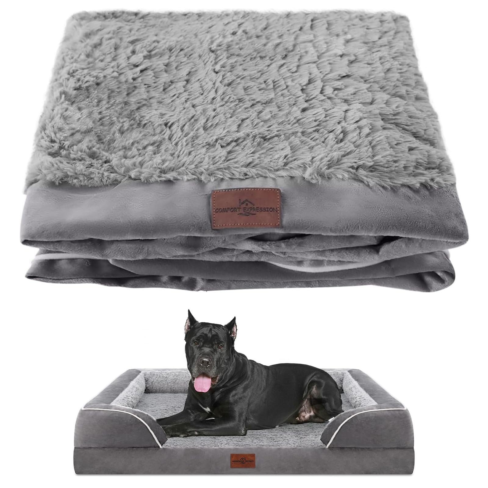 Comfort Expression Extra Large Dog Bed Cover: Washable Removable Soft Pet Bed Cover Replacement (53 x 42 x 9.5, Grey)