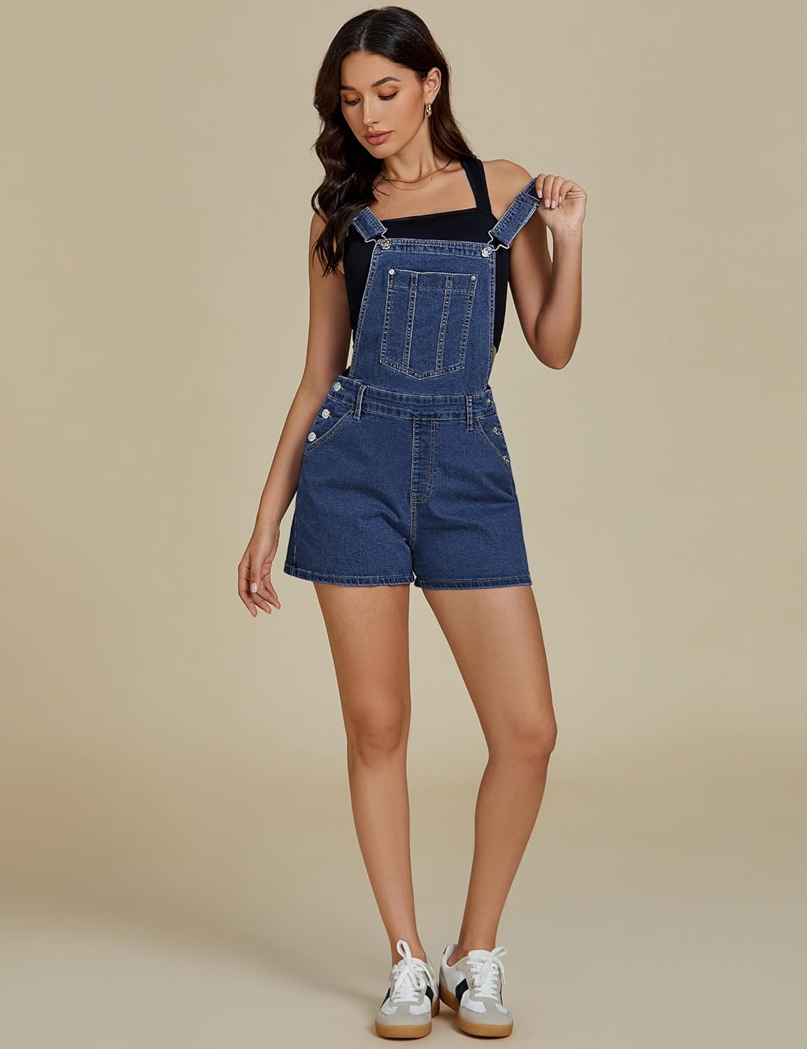 luvamia Jean Short Overalls for Women Baggy Adjustable Straps Bib Stretchy Denim Overall Jumpsuits Shortalls with Pockets - Image 6
