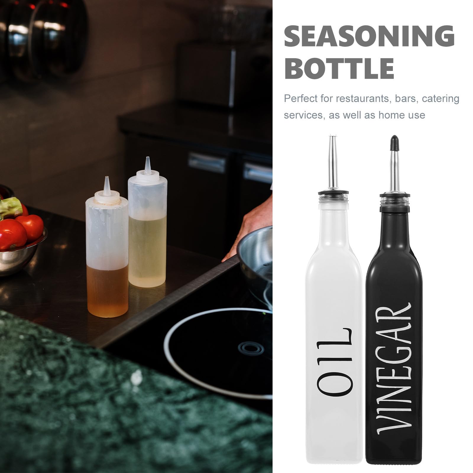 PACKOVE Praktische Ölflasche und Dekorativer Essigspender aus Kunststoff mit Ausgießer Stilvolles Design für Saubere Küche und Frische Gewürze Beim Kochen und Servieren