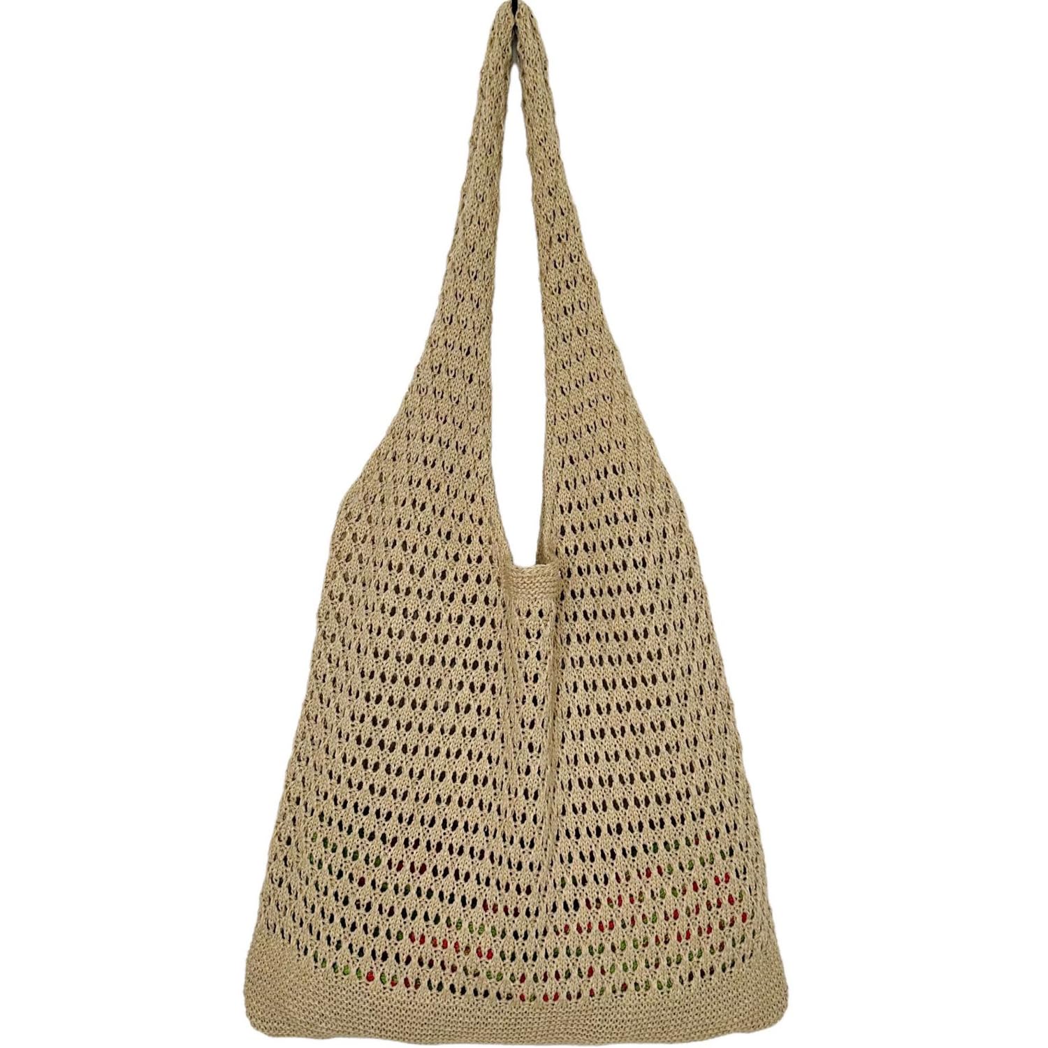 Crochet Bags, Beach Mesh Tote Bag Womens Shoulder Shopping Handbag Casual Travel Totes Bag Foldable Hobo Bags (Khaki)
