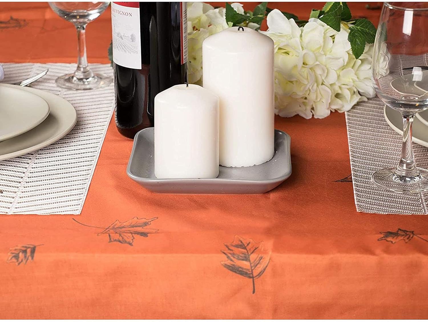 🔥 Hot Deals Juvale Thanksgiving Party Tablecloth - 2-Pack Rectangle Table Cloth, Fall Themed Party Decoration Supplies, Pumpkin and Leaves Design Scalloped Table Cover, Copper Orange Color, 83 x 59 Inches