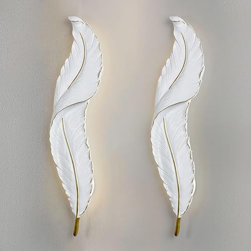Miniatura 10 de Iluminación LED de pared de plumas blancas, lámpara de pared de 3 colores de temperatura y 3 niveles de brillo, accesorios de iluminación modernos
