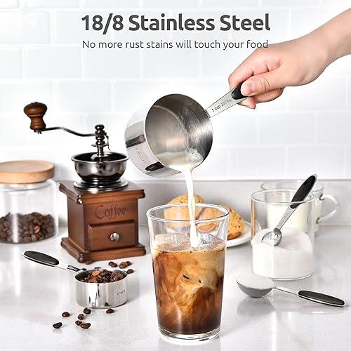 Miniatura 3 de U-Taste - Juego de tazas y cucharas medidoras U-Taste 188 de acero inoxidable 188, 12 piezas apilables de metal, juego de medidas para cocina,