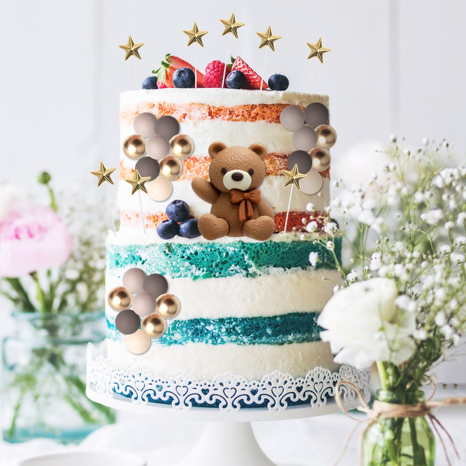 Topper per torta con orsetto Topper per cakecup Mini decorazione per torta con orsetto per compleanno Baby Shower Decorazione per feste per neonato Blu Marrone Rosa  15
