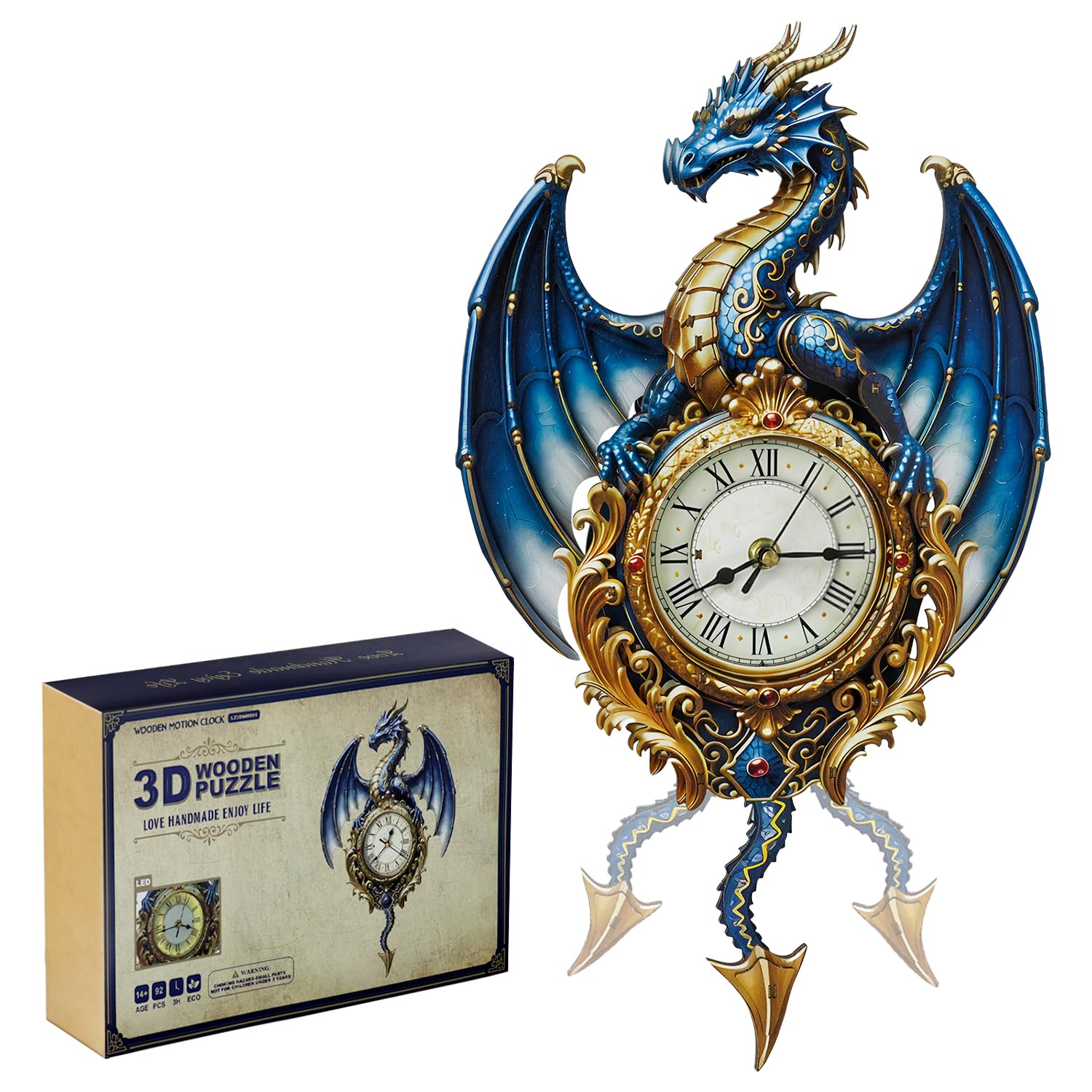 KADAJOY 3D Wooden Model Kits for Adults, 3D Wooden Puzzle Animated Dragon Cuckoo Clock, DIY Mechanical Building Kit with Sound Effects & Light, Unique Birthday Gifts for Puzzle Lover