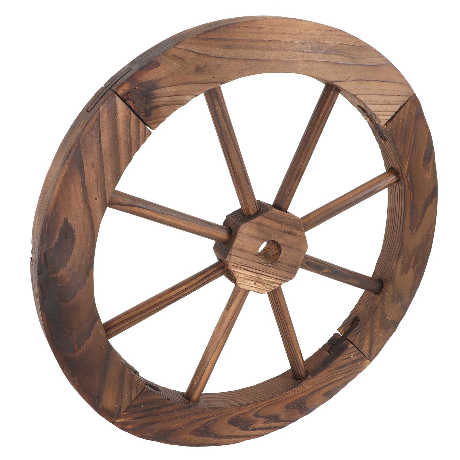Lurrose Decoración de Pared Rústica Rueda de Madera Artesanal de 40 CM Adorno Colgante para Interiores y Exteriores Decoración Vintage para Sala Jardín y Bar