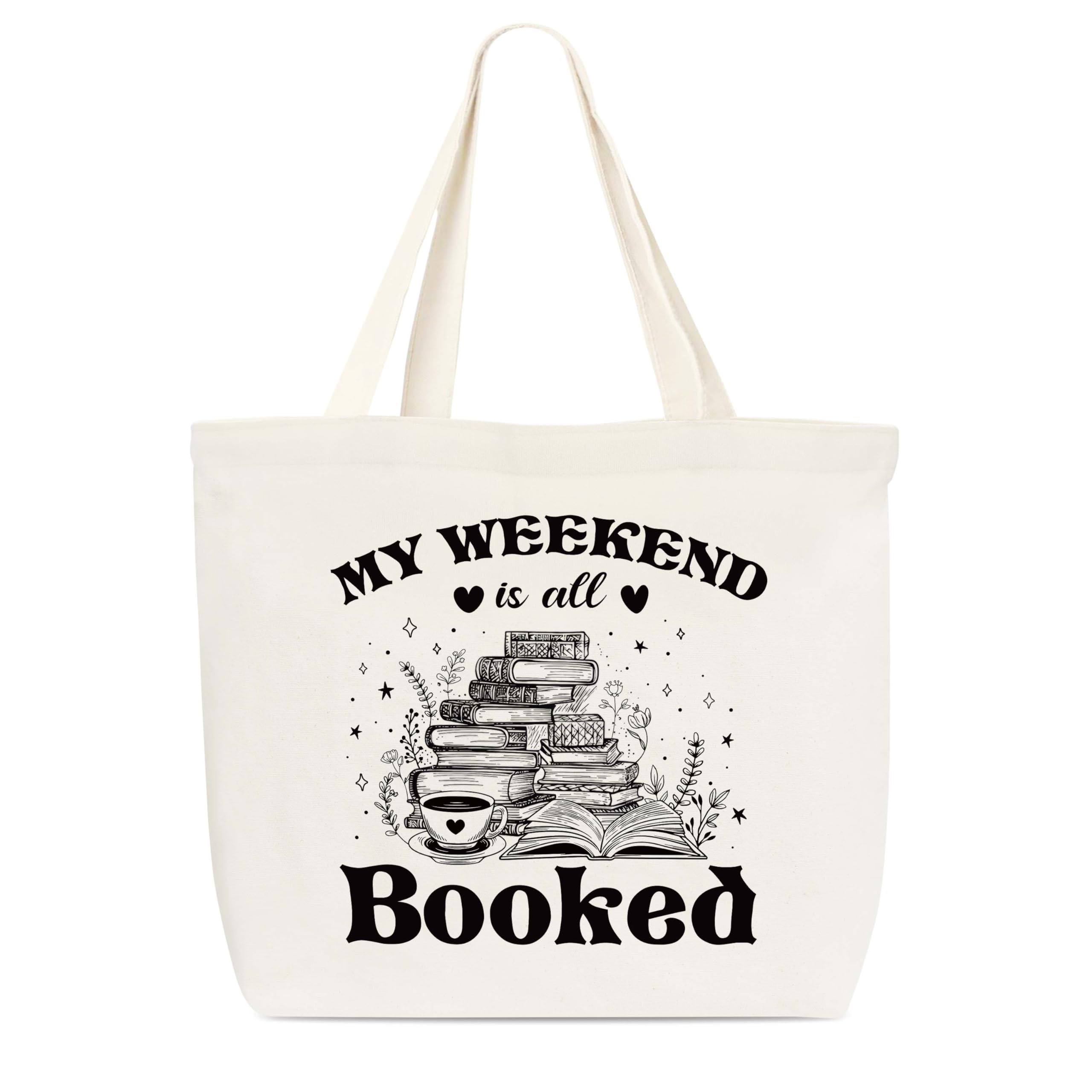 Canvas Tote Bag - My Weekend Is All Booked - Book Lover Gift, Library Shoulder Bag, Reusable Grocery Shopping Bag for Reader, Bookish Women, Friend,