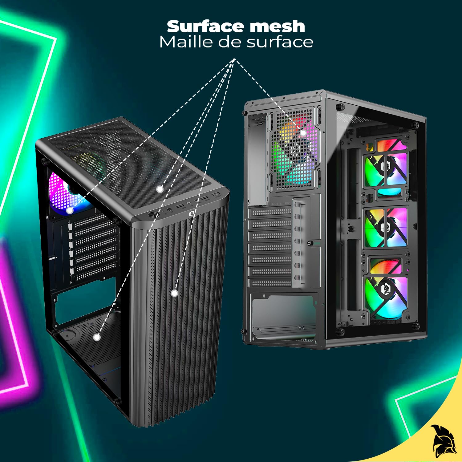 EMPIRE GAMING EC255 Slim Gamer Medium Tower ATX/mATX/ITX, Przedni Przepływ Powietrza z Siatki, 4 Wstępnie Zainstalowane Wentylatory RGB 120 mm, Szkło Hartowane, Chłodzenie 240 mm, GPU ≤265mm, USB3.0