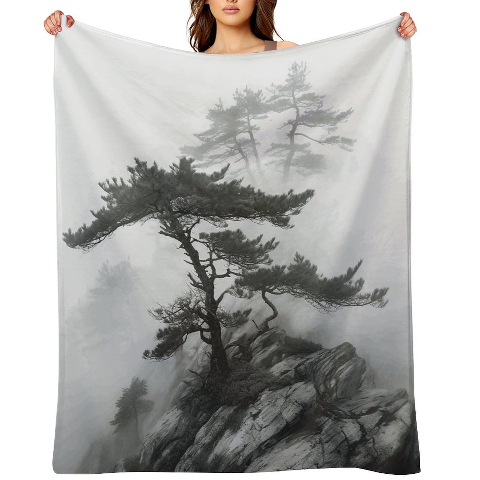 Fekiloot Style Foggy Mountain Pine Tree Throw Blankets Camping Blanket60 X80