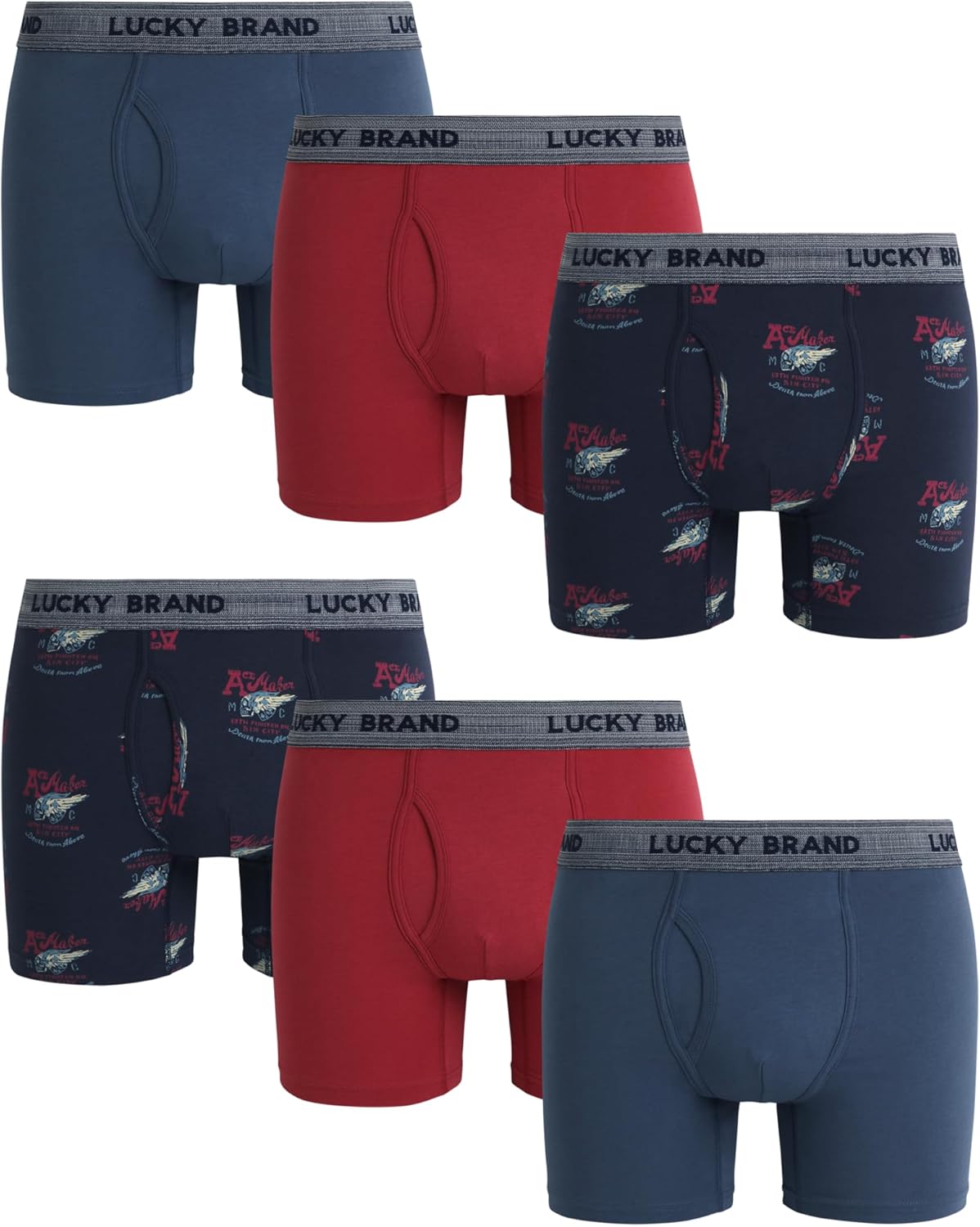 Lucky Brand Mens Boxer Briefs - 6 Pack 6'' Inseam Soft Cotton Boxers for Men with Functional Fly Mens Underwear Boxer Briefs
