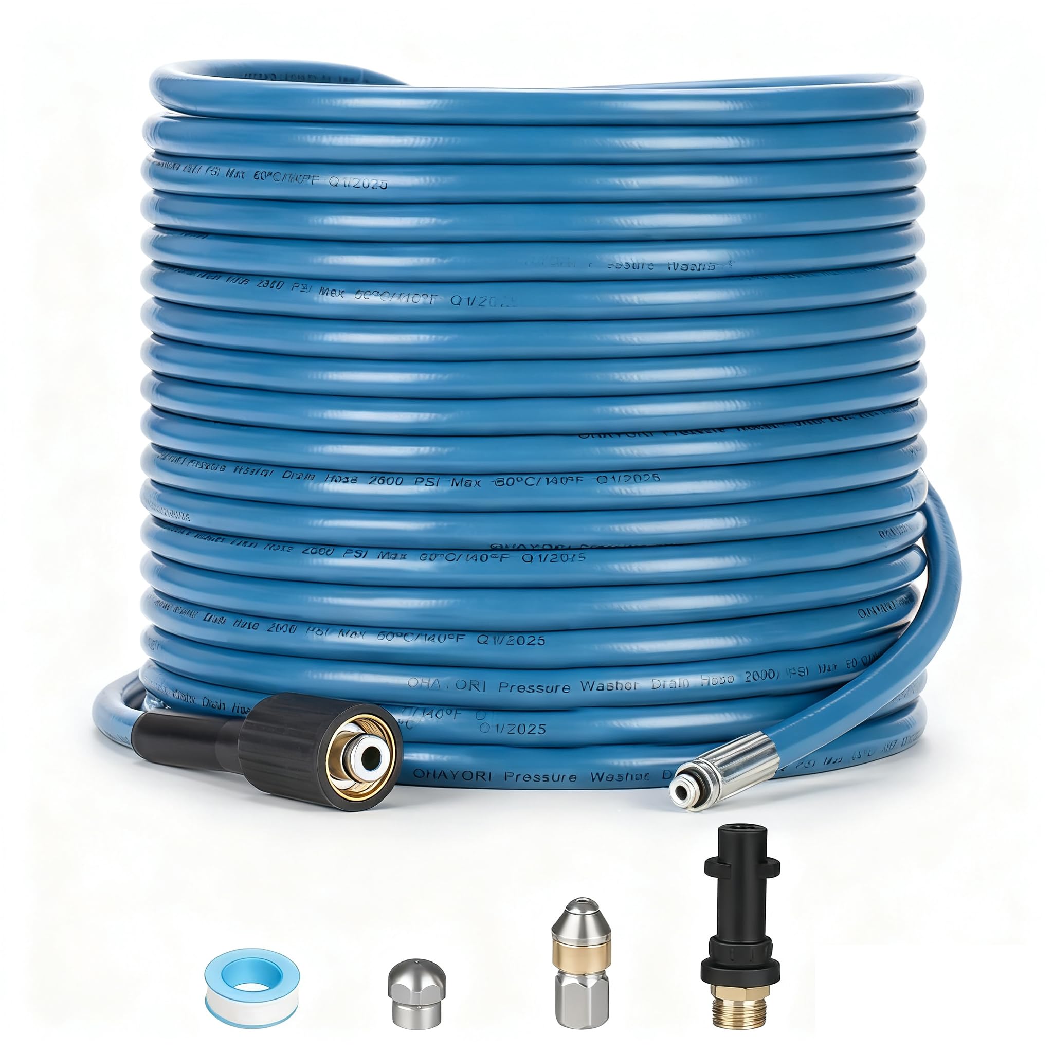 OHAYORI 15M Tuyau Déboucheur Canalisation pour Kärcher K2 K3 K4 K5 K6 K7, Kit Furet Professional with Buse Rotatif & Buse à Jet, 180 Bar Flexible Nettoyeur Haute Pression Accessoire pour M22 Connexion